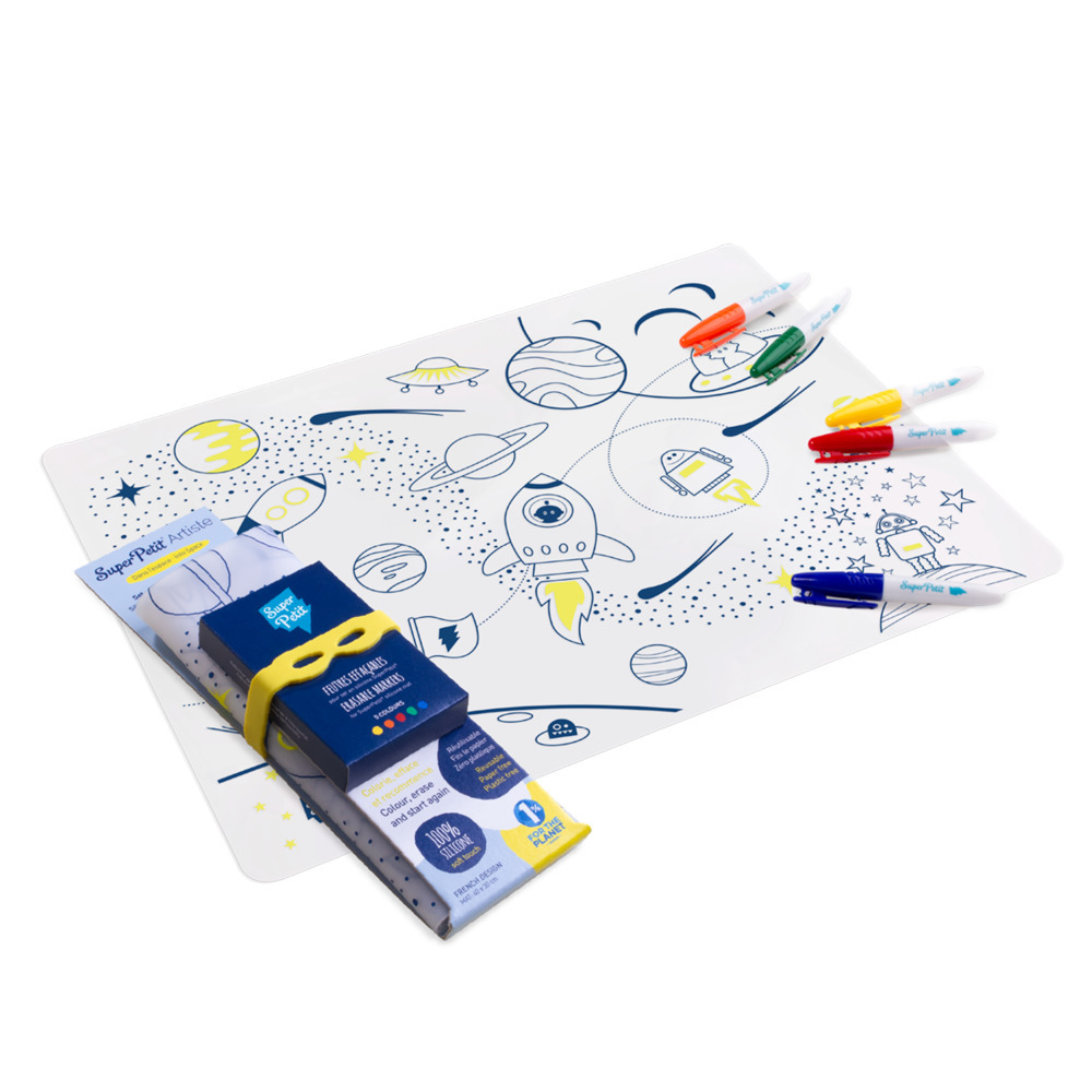Super Petit - Into Space Colouring Playmat With Yellow Wristband & 5 Markers