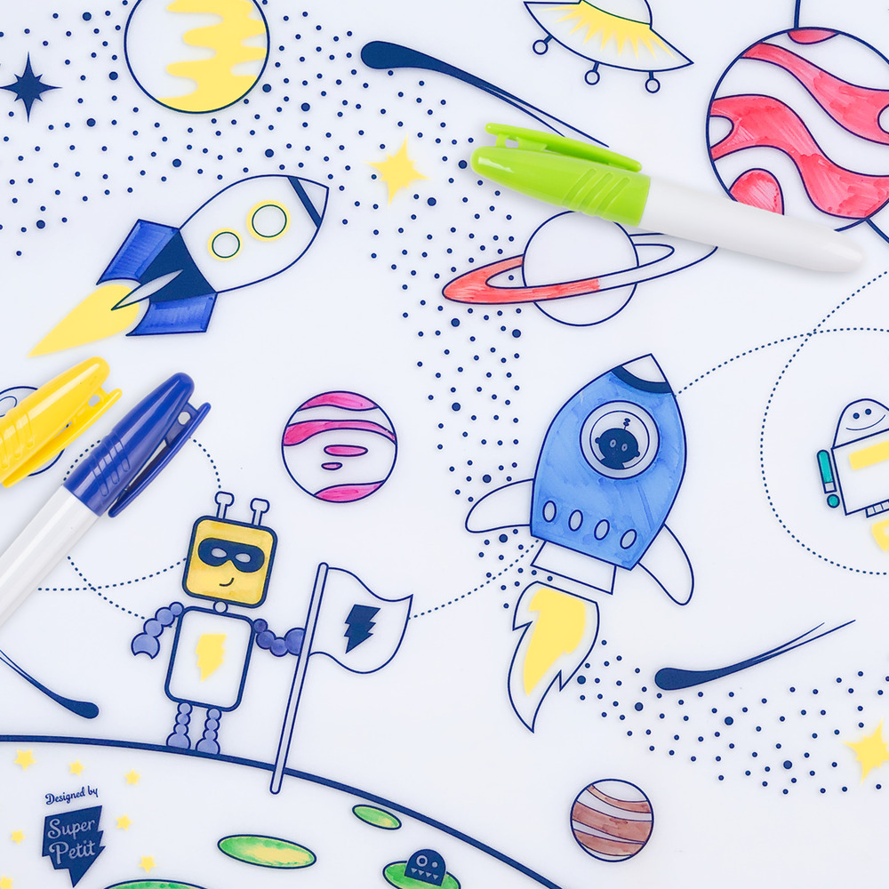 Super Petit - Into Space Colouring Playmat With Yellow Wristband & 5 Markers