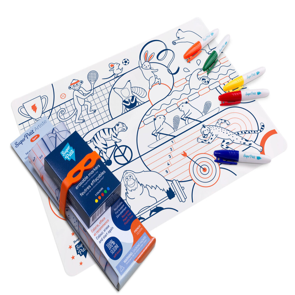 Super Petit - Sports Colouring Playmat With Orange Wristband & 5 Markers