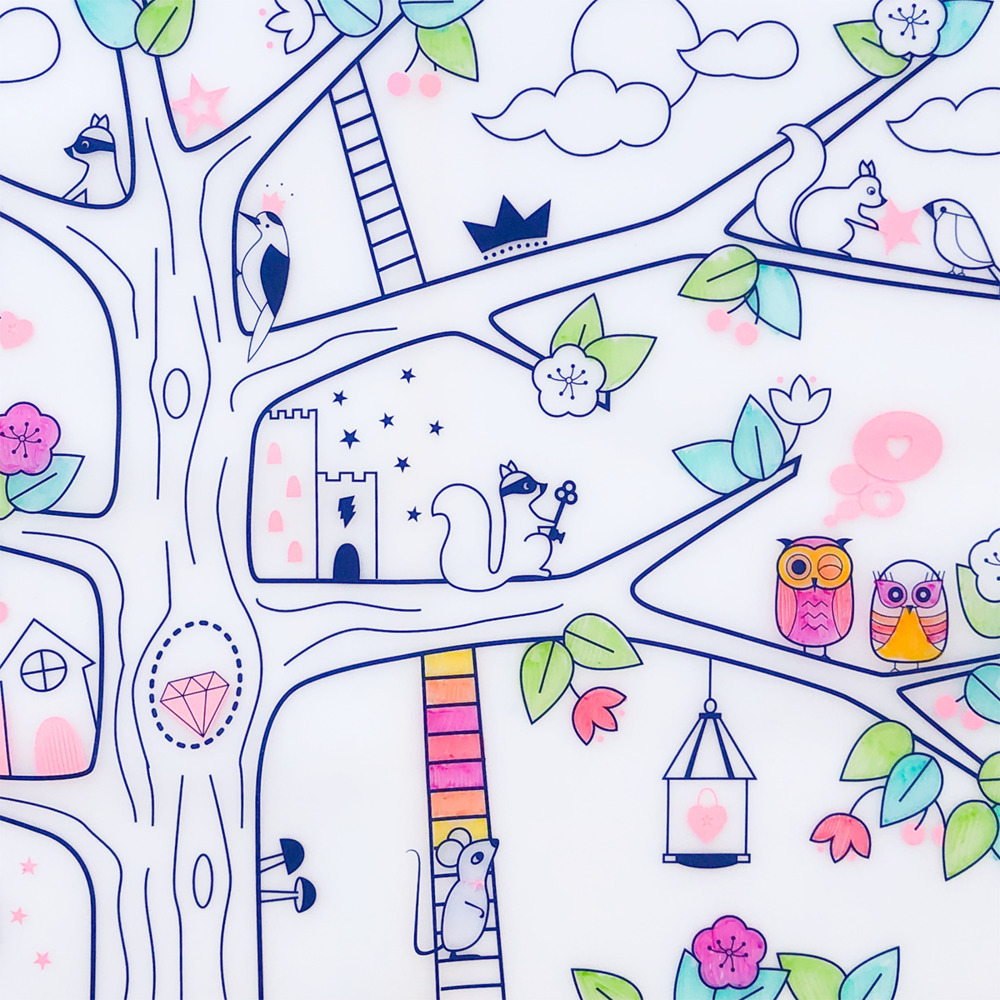 Super Petit - Magic Tree Colouring Playmat With Pink Wristband & 5 Markers