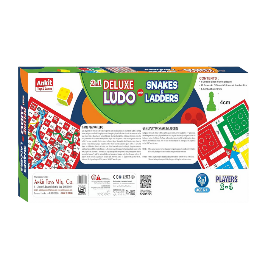 Stem 2-In-1 Deluxe Ludo With Snake & Ladder Board Game - Multicolor