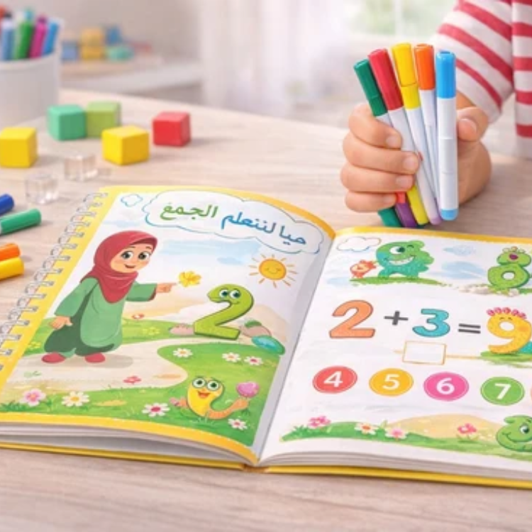 مجموعة من 4 دفاتر تمارين كتابة يدوية قابلة لإعادة الاستخدام للأطفال - اللغة العربية
