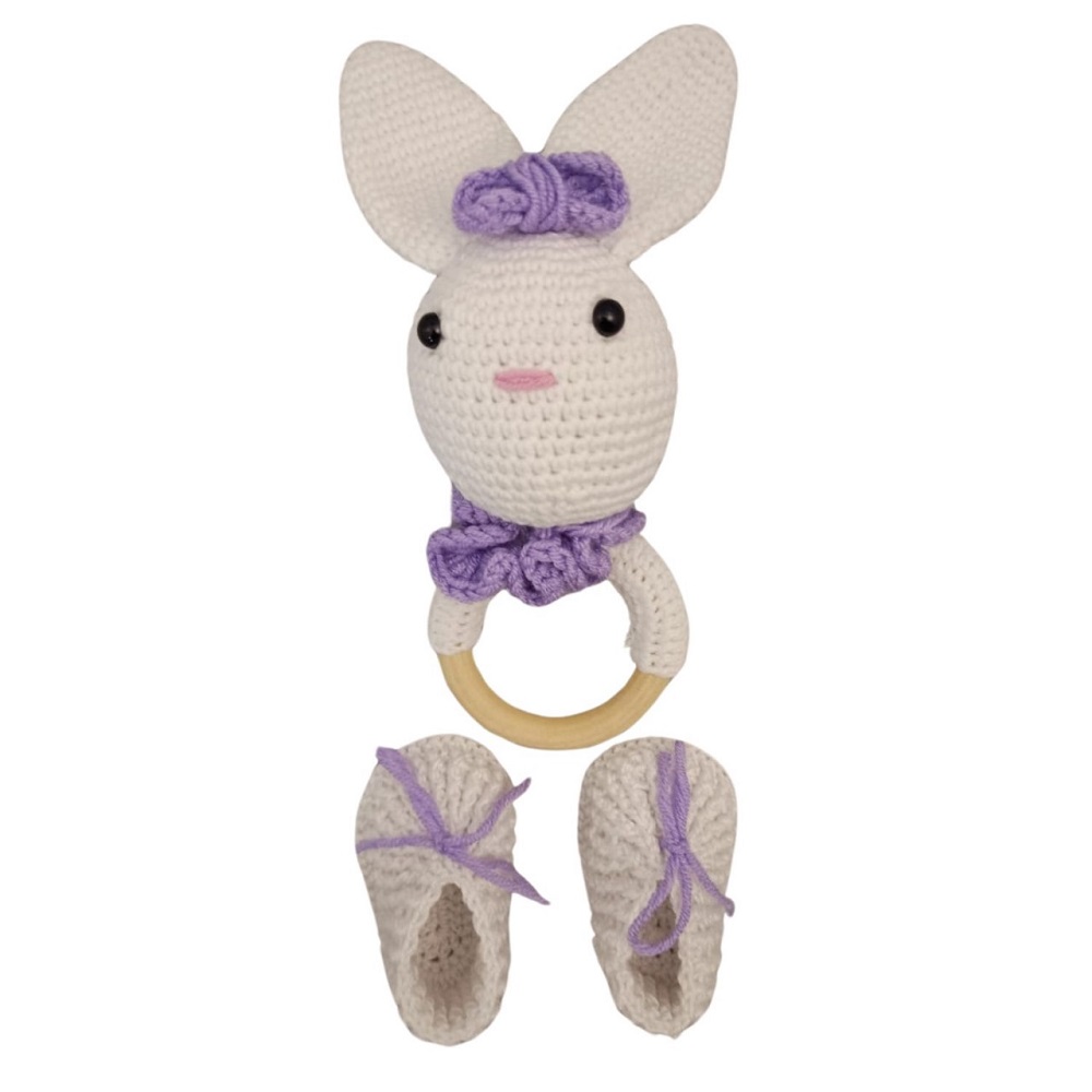 Pikkaboo - 2pc-Set - HeavenlyHugs Miss Rabbit Crochet Teether And Booties