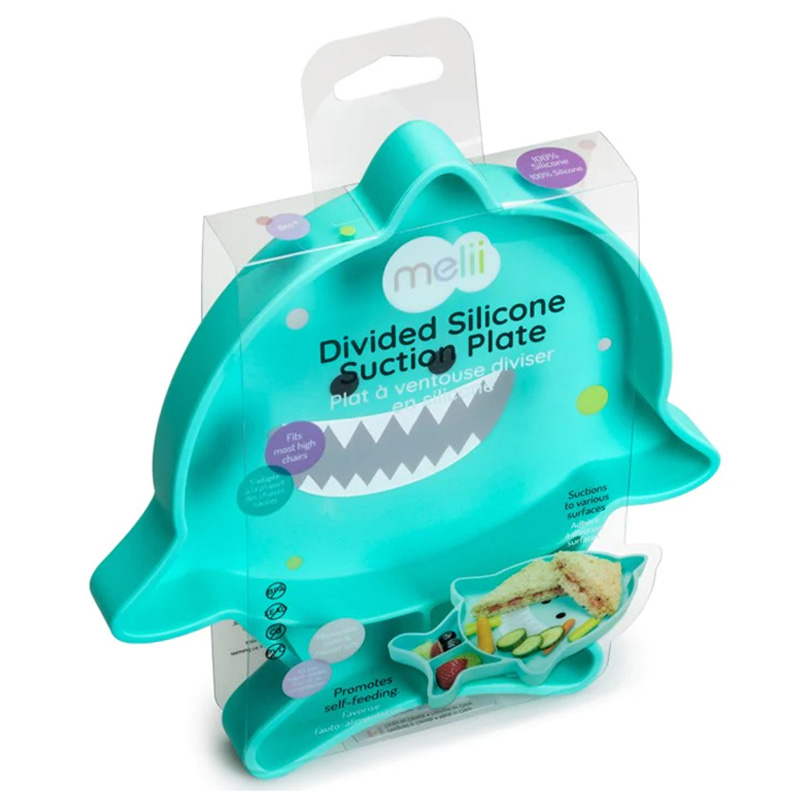 Melii Divided Silicone Suction Plate - Turquoise Shark