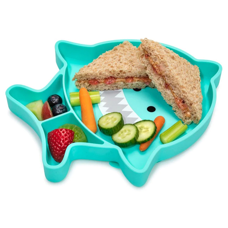 Melii Divided Silicone Suction Plate - Turquoise Shark