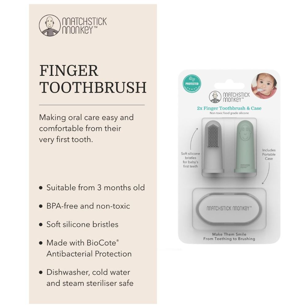 Matchstick Monkey - Finger Toothbrush With Case - Pack Of 2 - Lion/Giraffe