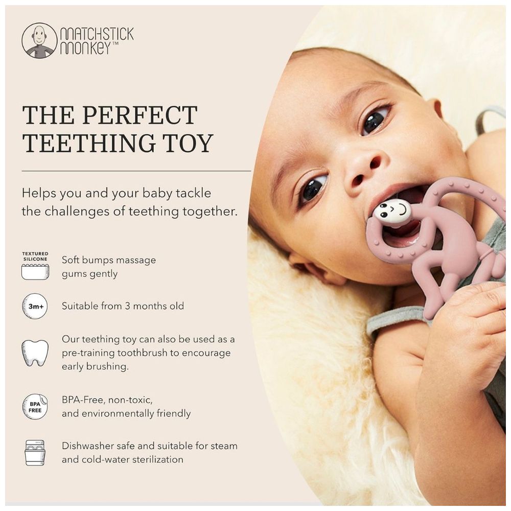 Matchstick Monkey - Mini Monkey Teether - Dusty Pink