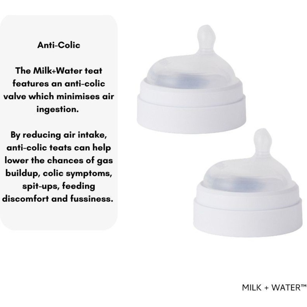 Milk + Water - Slow Flow Soft Silicone Anti-Colic Teats - 2 Pc Set