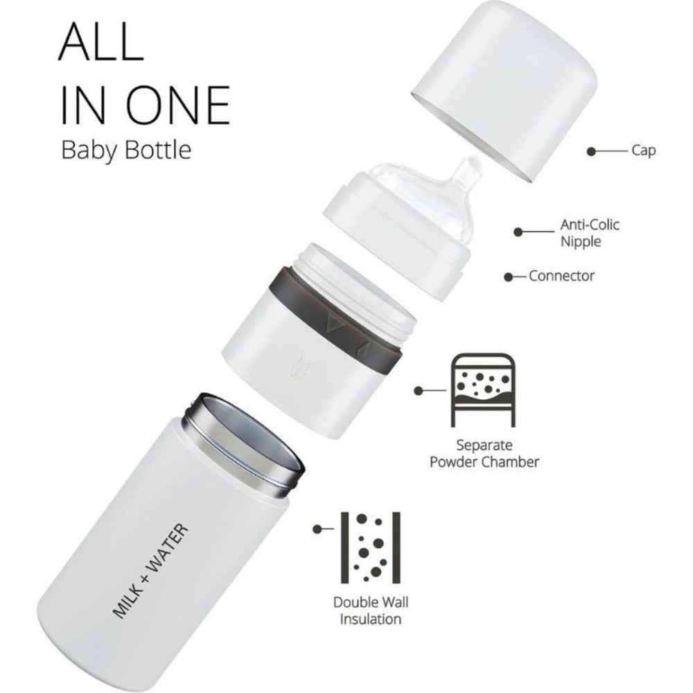 Milk + Water - All-In-One Stainless Steel Fast Flow Baby Bottle - 266 ml