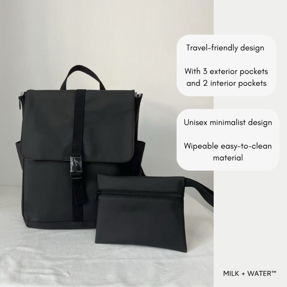 Milk + Water - Billie Diaper Backpack With Zip Pouch And Changing Mat - Off Black