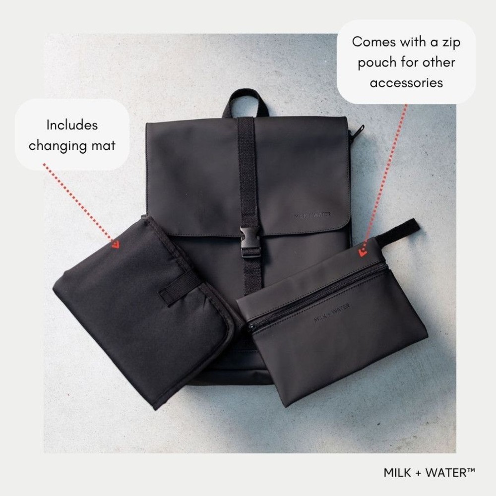 Milk + Water - Billie Diaper Backpack With Zip Pouch And Changing Mat - Off Black