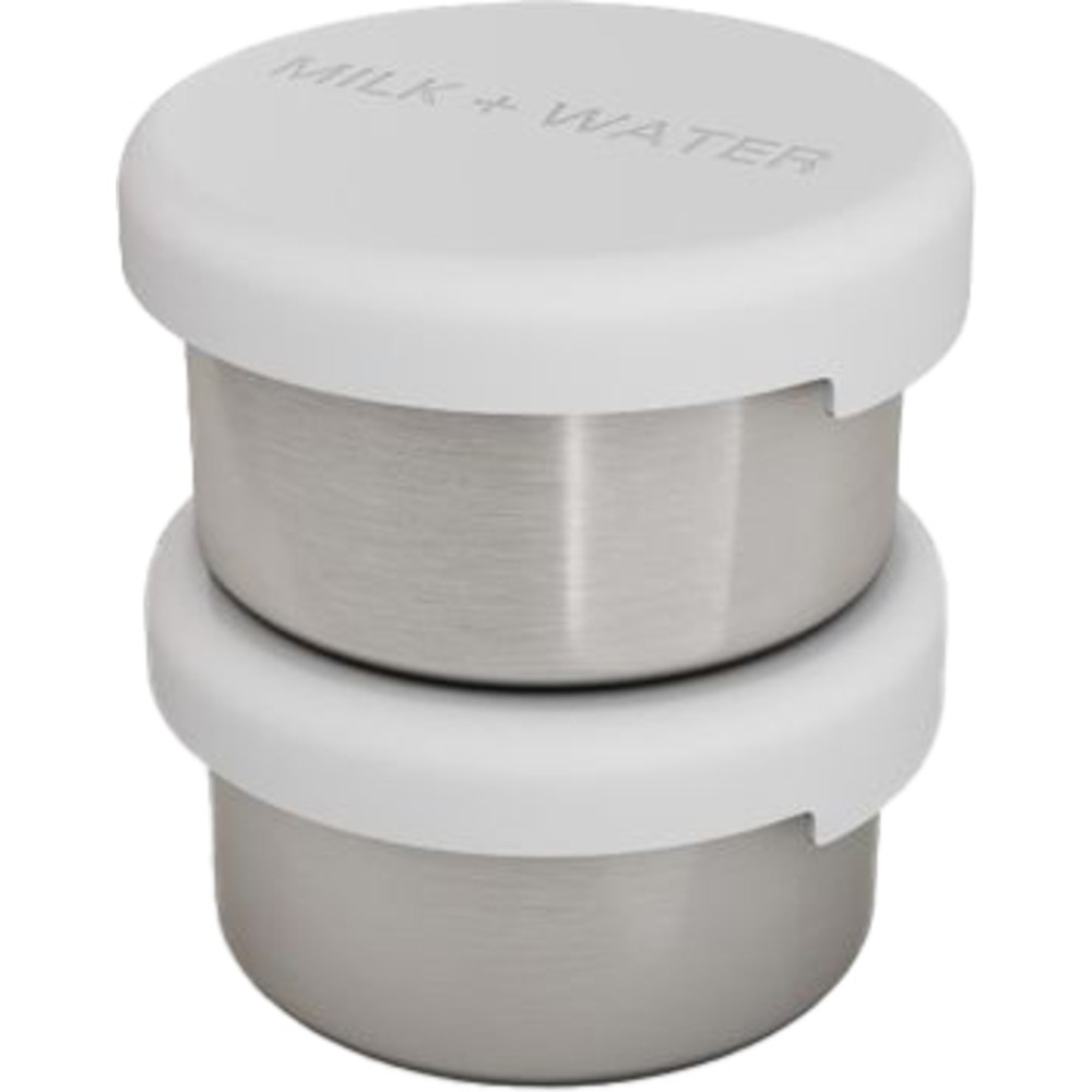 Milk + Water - Stainless Steel Formula Pots With Silicone Lid - Silver - 2 Pc Set - 100 ml