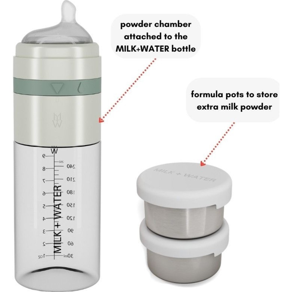 Milk + Water - Stainless Steel Formula Pots With Silicone Lid - Silver - 2 Pc Set - 100 ml