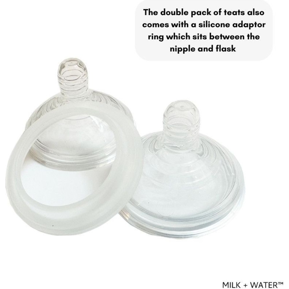 Milk + Water - Fast Flow Soft Silicone Anti-Colic TT Style Nipples With Adaptor - 3 Pc Set