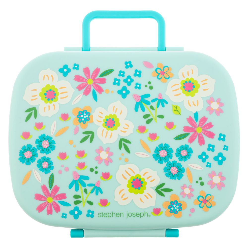 Stephen Joseph - 5 Compartment Flower Bento Box With Removable Tray - Light Blue