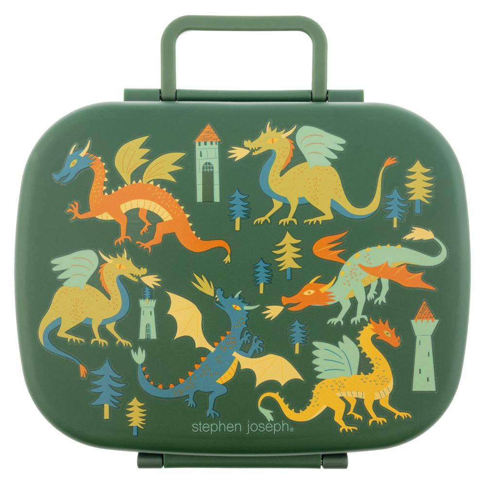 Stephen Joseph - 5 Compartment Dragon Bento Box With Removable Tray - Navy Green