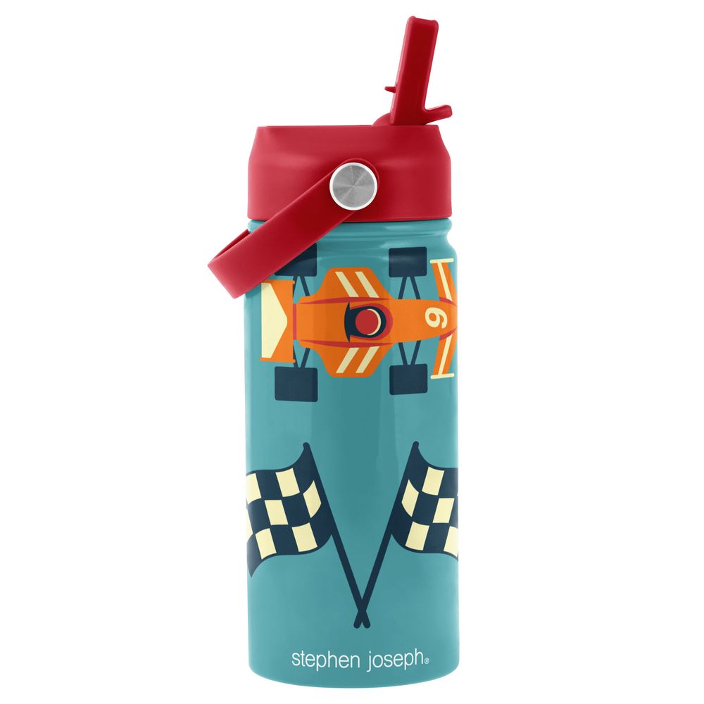 Stephen Joseph - Race Car Insulated Stainless Steel Water Bottle - Blue - 414 ml