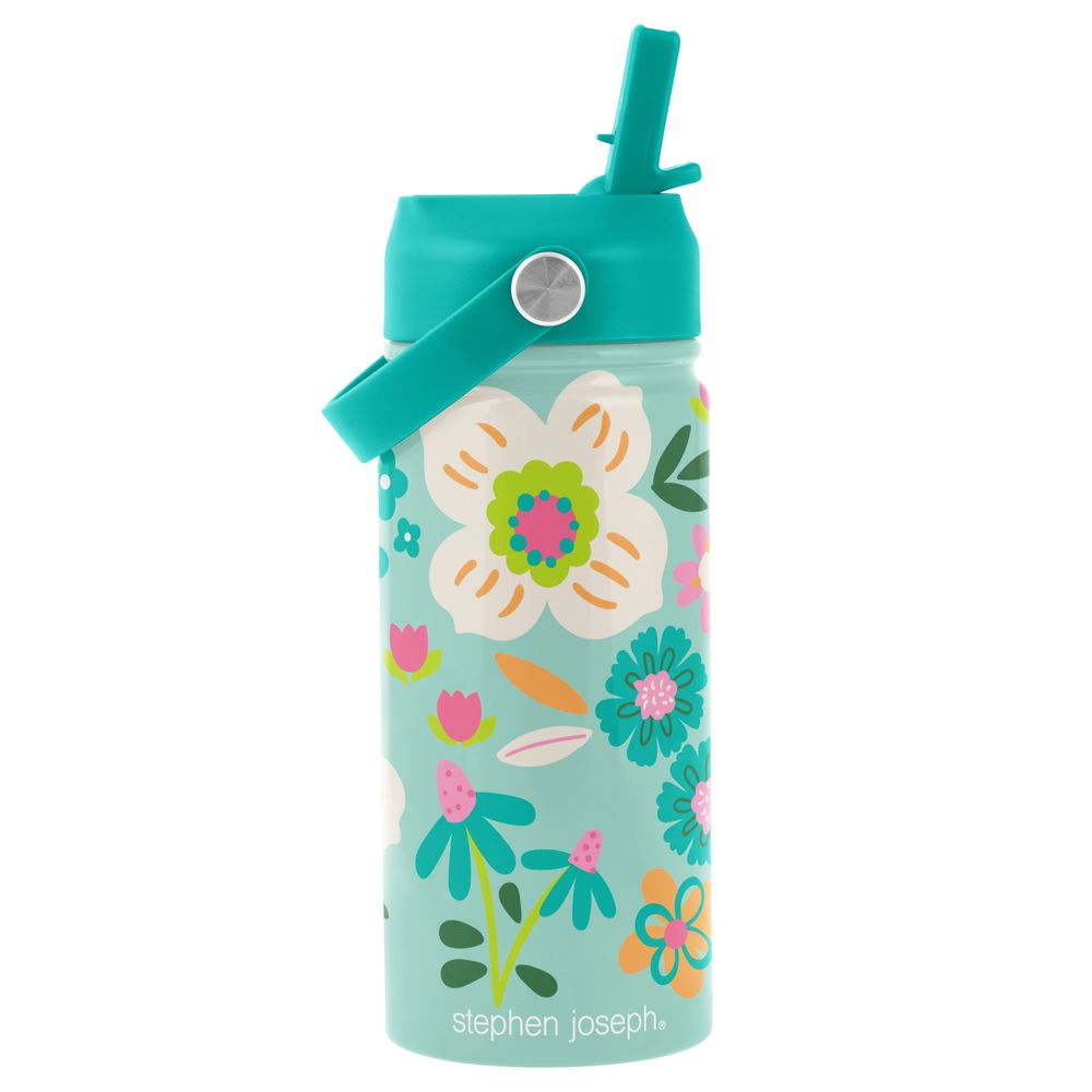 Stephen Joseph - Flower Insulated Stainless Steel Water Bottle - Light Blue - 414 ml