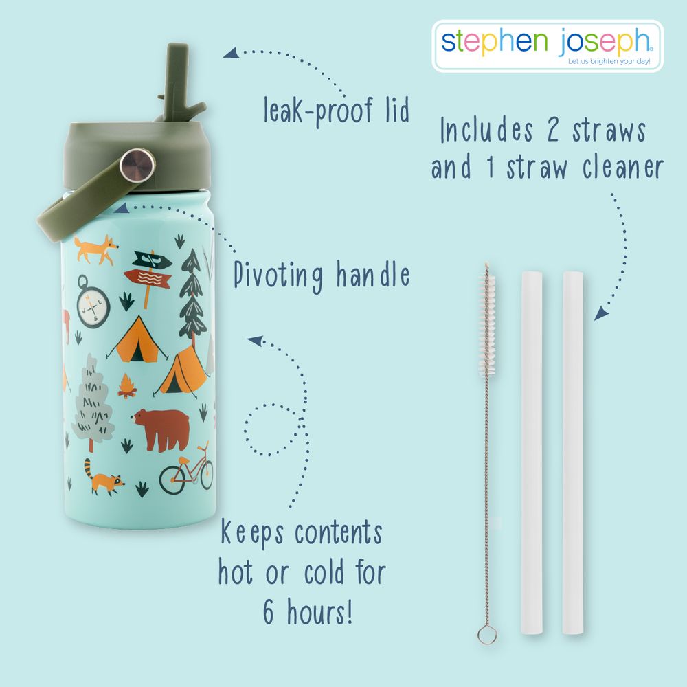 Stephen Joseph - Flower Insulated Stainless Steel Water Bottle - Light Blue - 414 ml