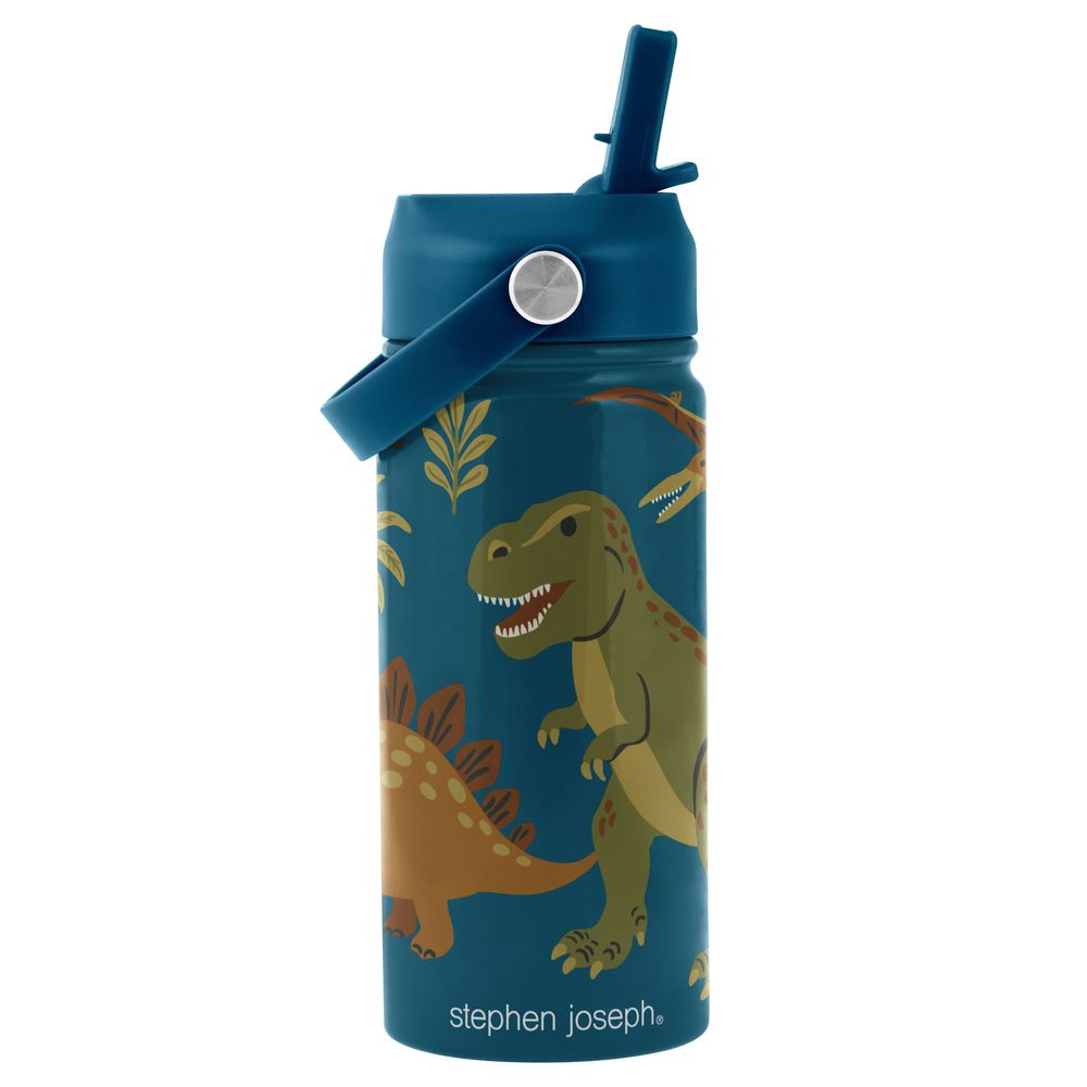 Stephen Joseph - Navy Dino Insulated Stainless Steel Water Bottle - Green - 414 ml
