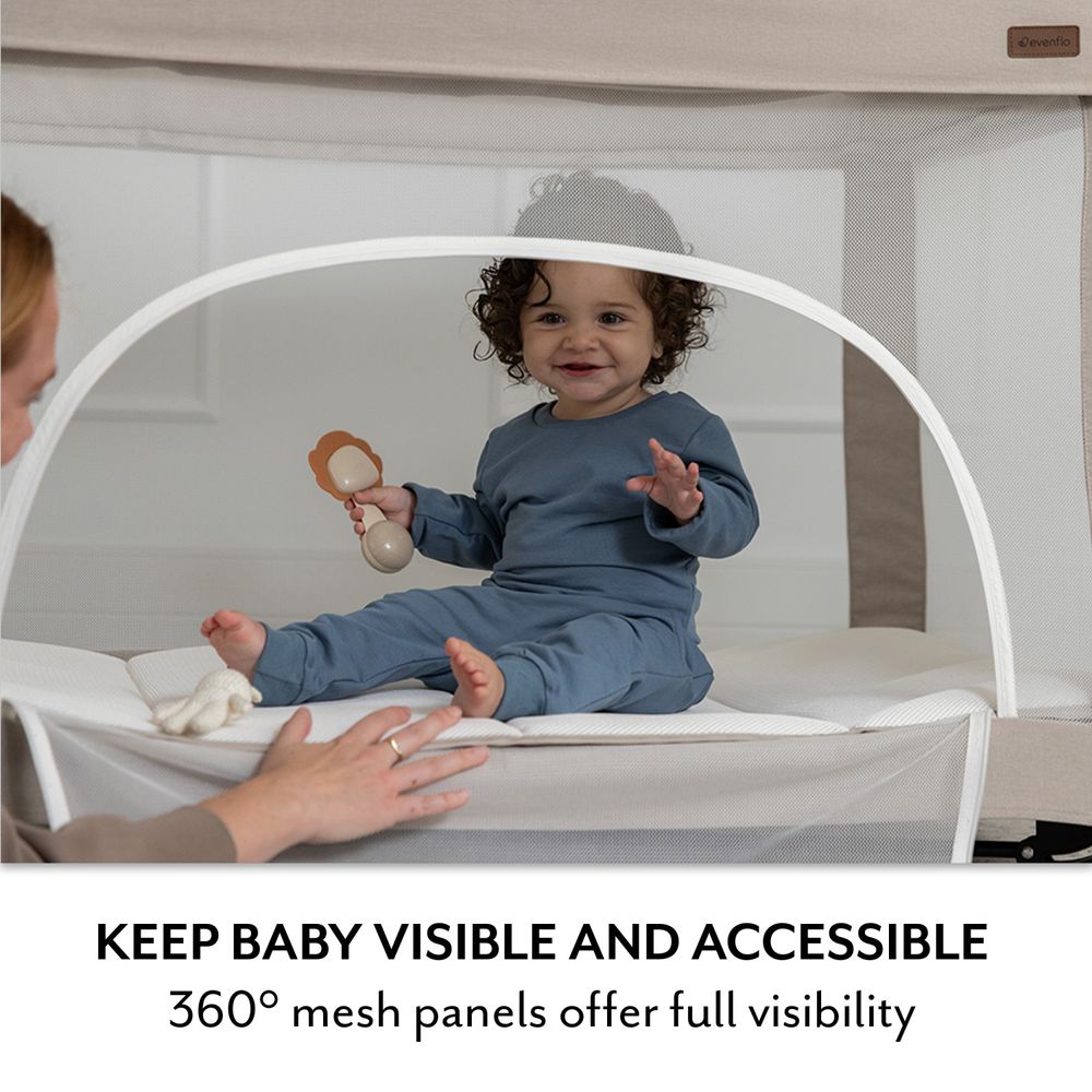 Evenflo - Eris One-Hand Playard With Bassinet - Coastal Coffee