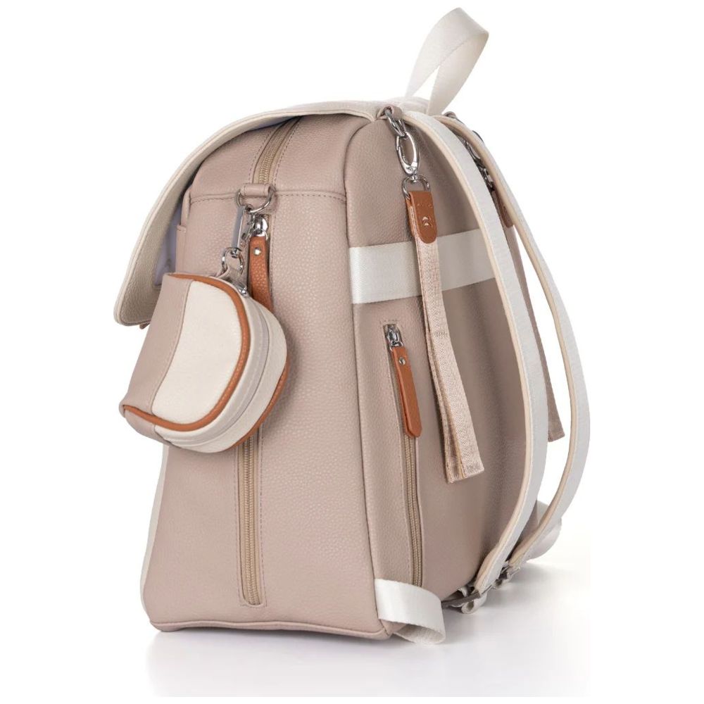 Jikel - Loomi Diaper Backpack With Changing Mat & Pacifier Case Set - Sandstone Beige - 5 Pcs