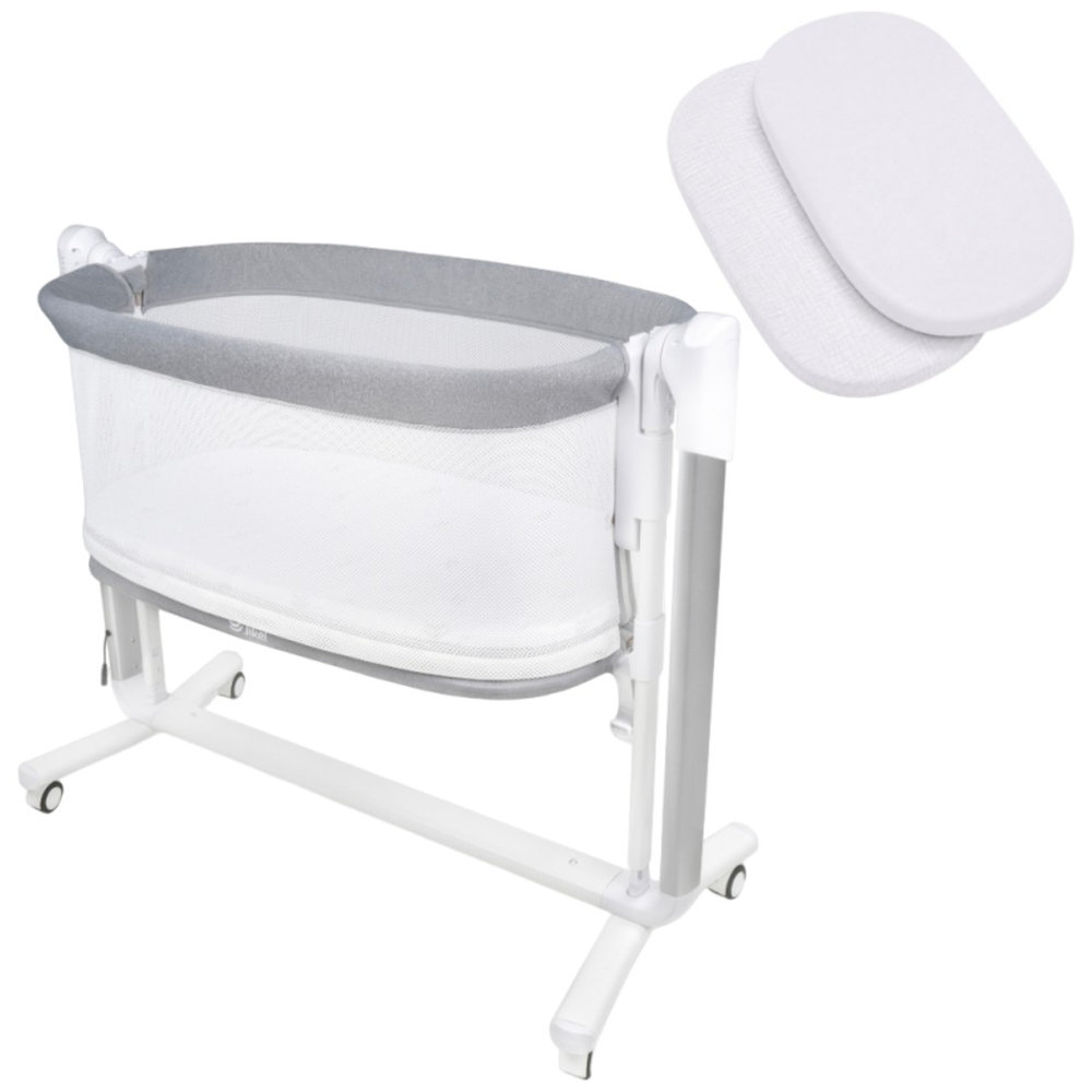 Jikel - Pony 2-in-1 Co-Sleeper Crib & Swing - Grey With Cotton Fitted Sheet - 2 Pc Set