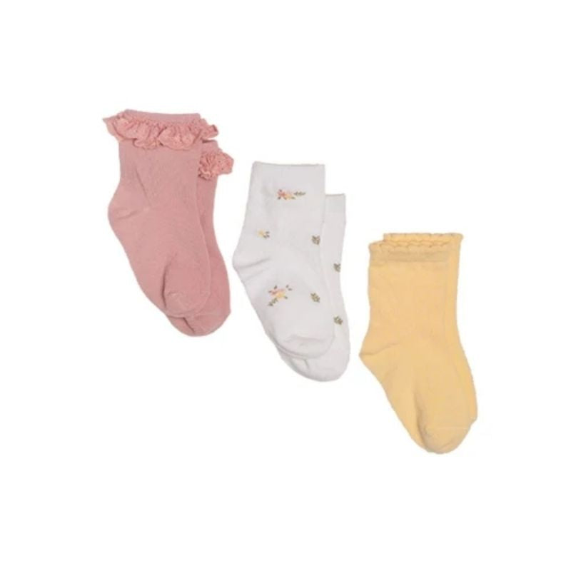 Little Dutch Socks Flower Pink, White Meadows, & Honey - Yellow - 3 Pcs