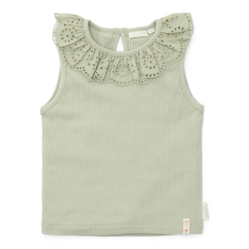 Little Dutch Sleeveless Ruffle Ribbed Top Grass - Green