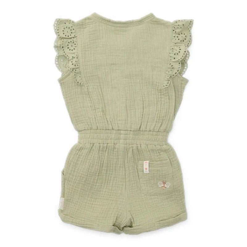 Little Dutch Girl's Muslin Broderie Jumpsuit Grass - Green