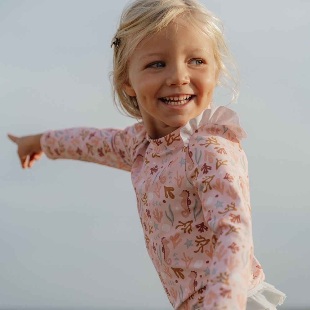 Little Dutch Ocean Dreams Ruffles Long Sleeves Swim T-Shirt - Pink
