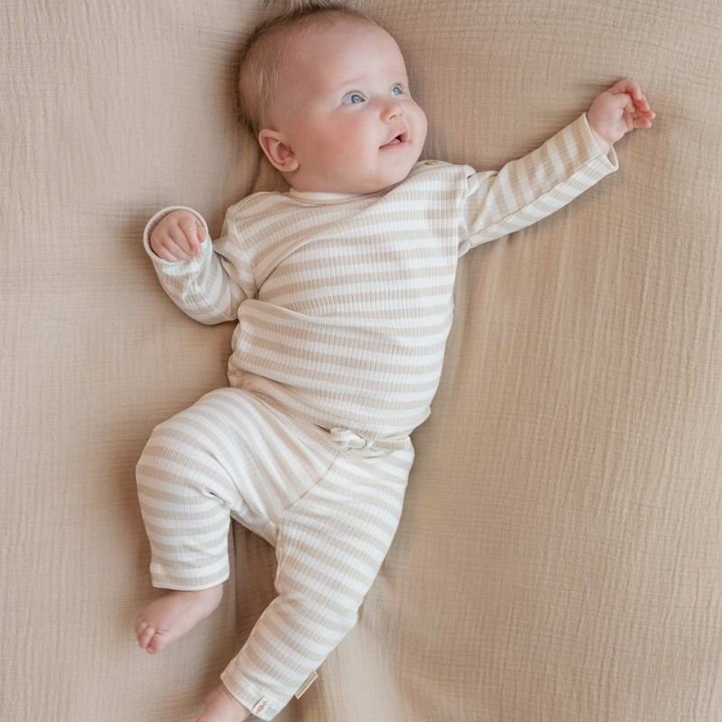 Little Dutch Organic Cotton Trousers Stripe Sand / - White