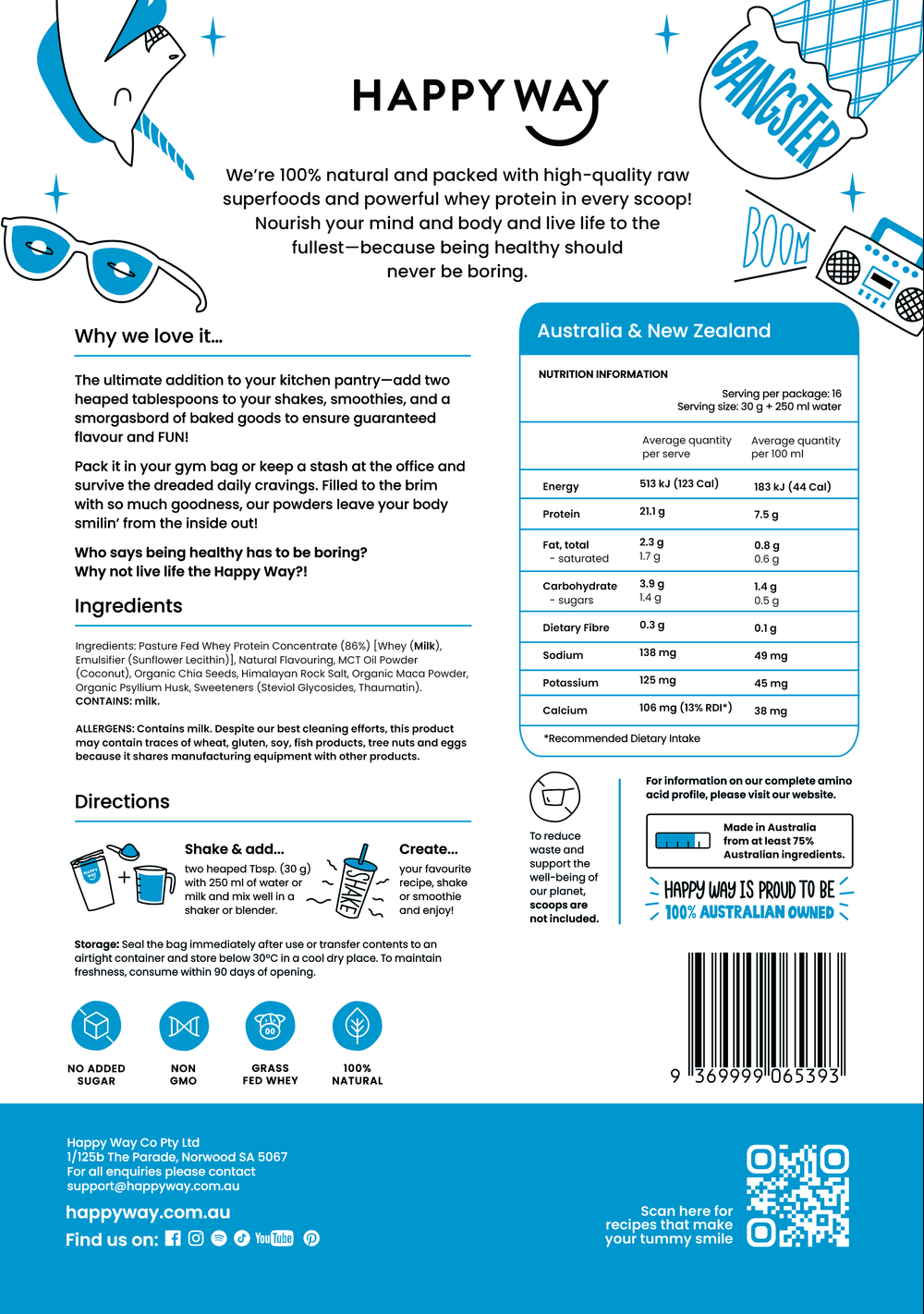 Happy Way - Whey Vanilla Protein Powder - 500g
