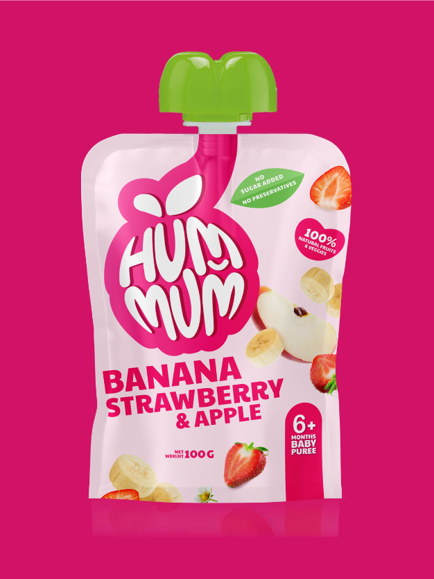 Hummum - Baby Fruit Puree - Strawberry, Apple & Banana - Pack of 5 - 100 gm