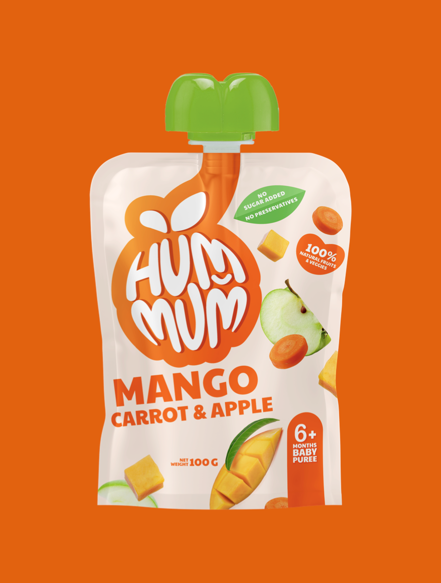 Hummum - Baby Puree - Mango, Carrot & Apple - Pack of 5 - 100 gm