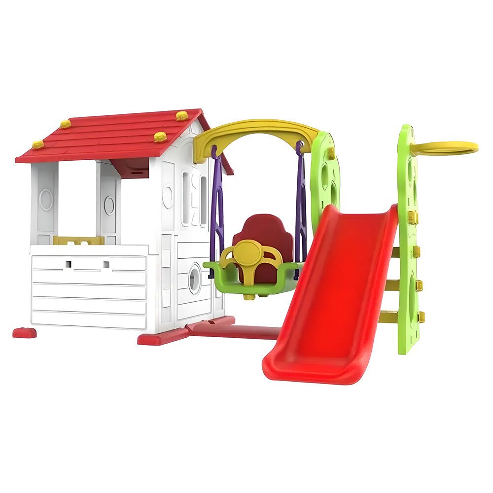 Factual Toys - Panda's Tomo Playhouse - Slide With Baby Swing - White & Red