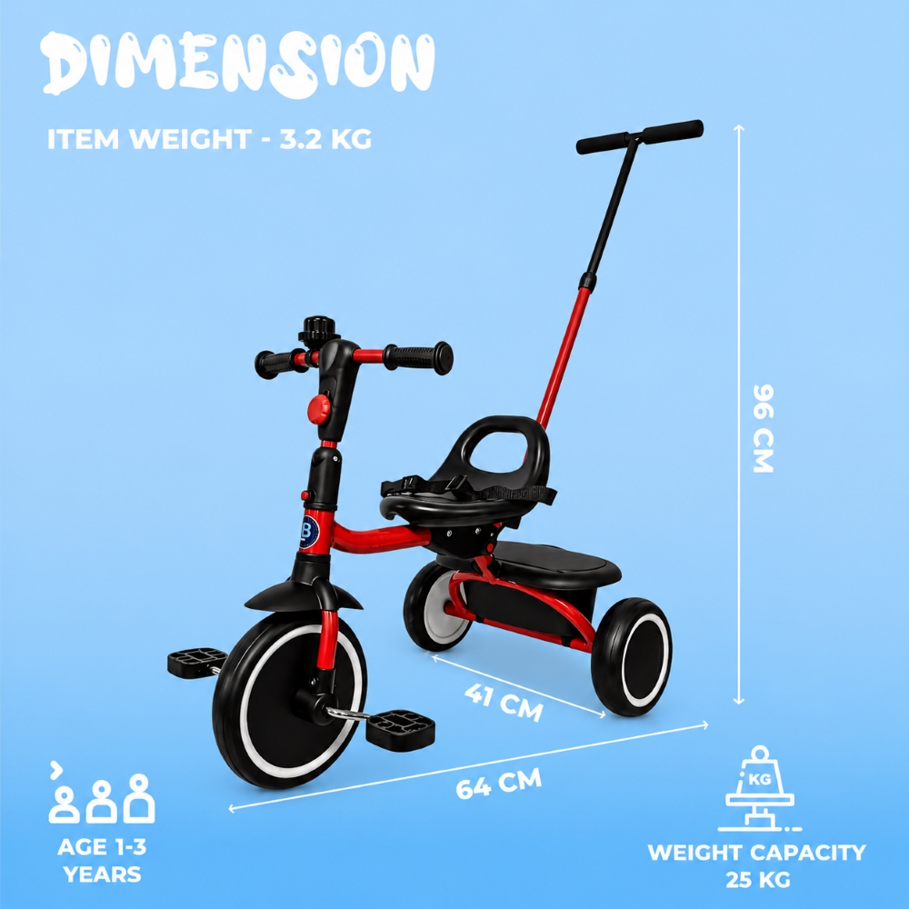 Factual Toys - Kids Tricycle With Adjustable Handle - Red