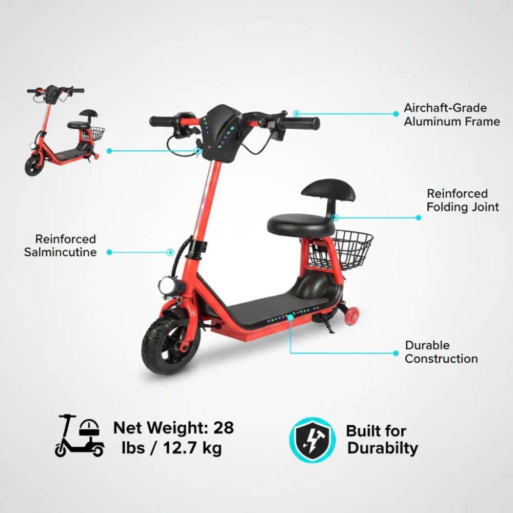 Factual Toys - Kids Electric Scooter With Seat & Basket - Red - 36 V