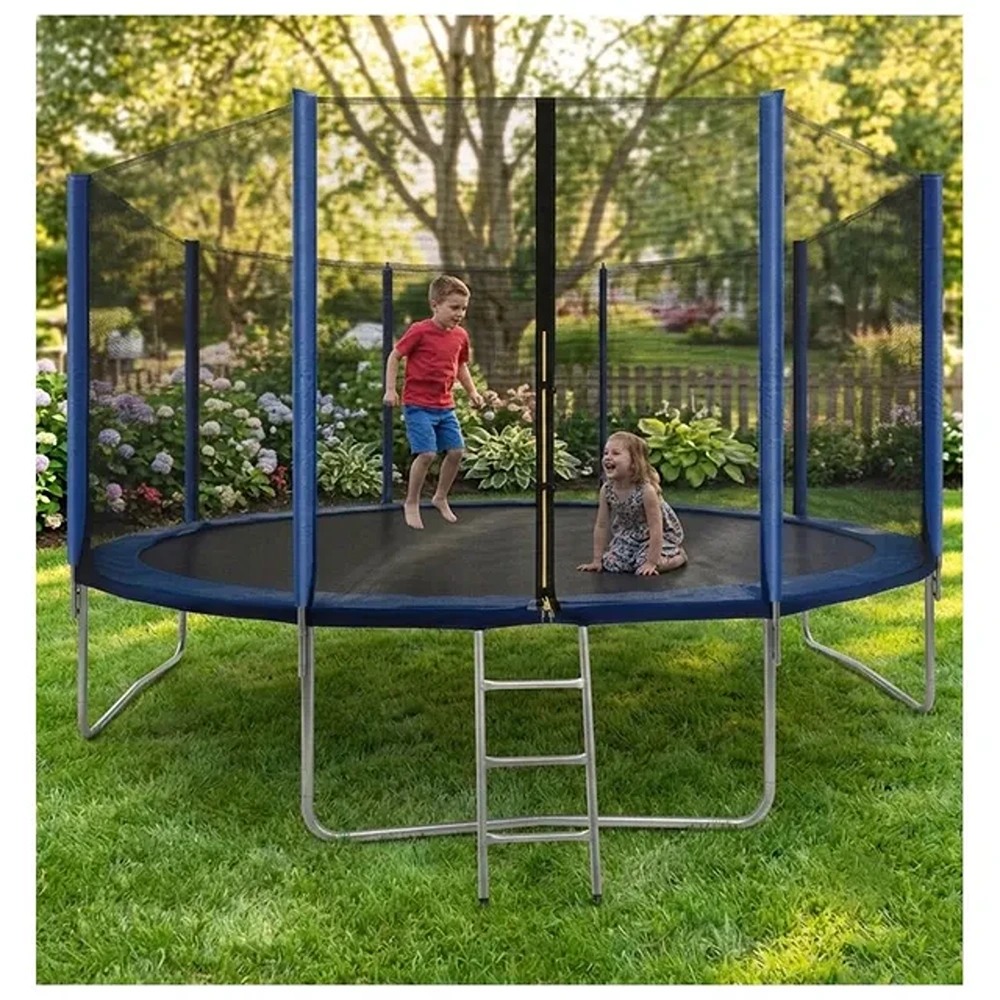 Factual Toys - Mini Round Trampoline With Safety Net - Blue - 12 ft