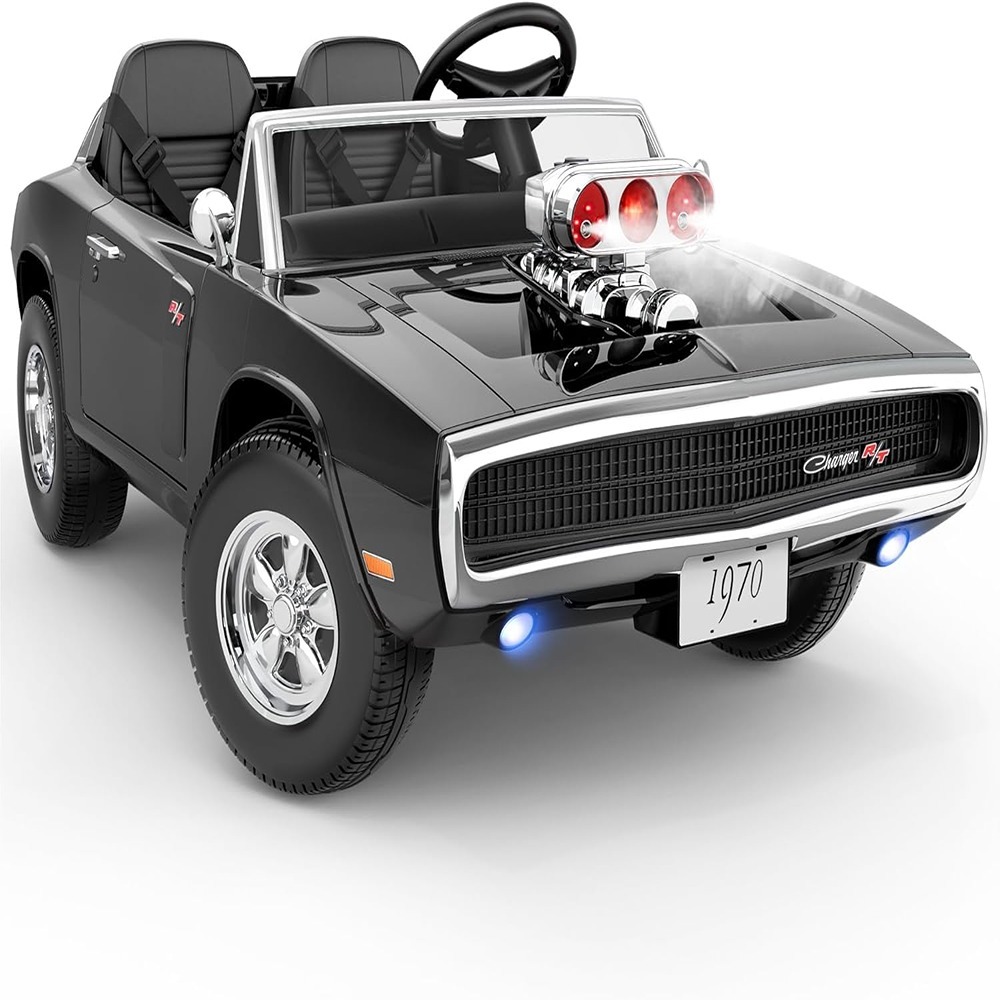 Factual Toys - 1970 Dodge 2 Seater Ride-On Car - Black - 12 V