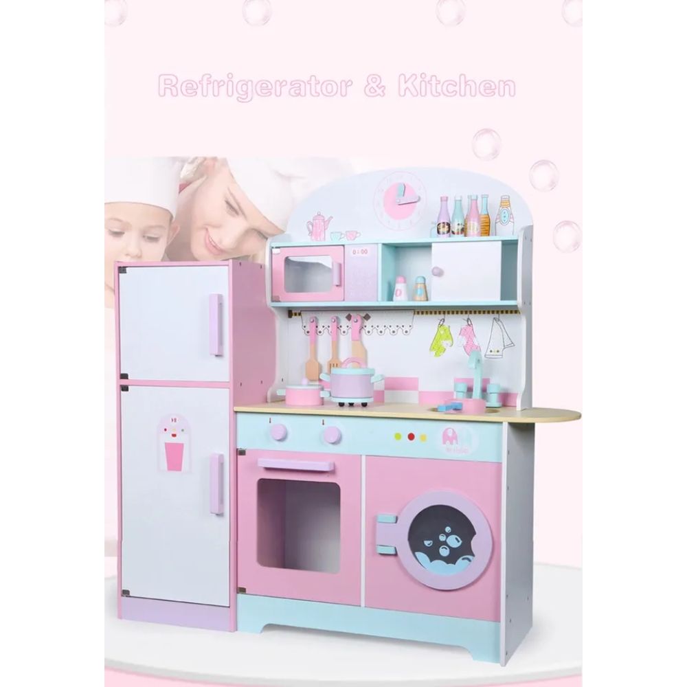 Factual Toys - Kids Wooden Refrigerator Kitchen Playset - Pink