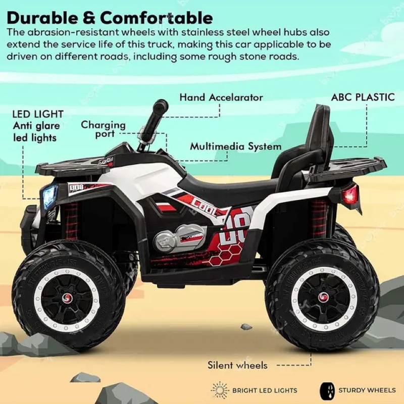 Factual Toys - Kids Ride On ATV Quad Bike 12V - Black/White