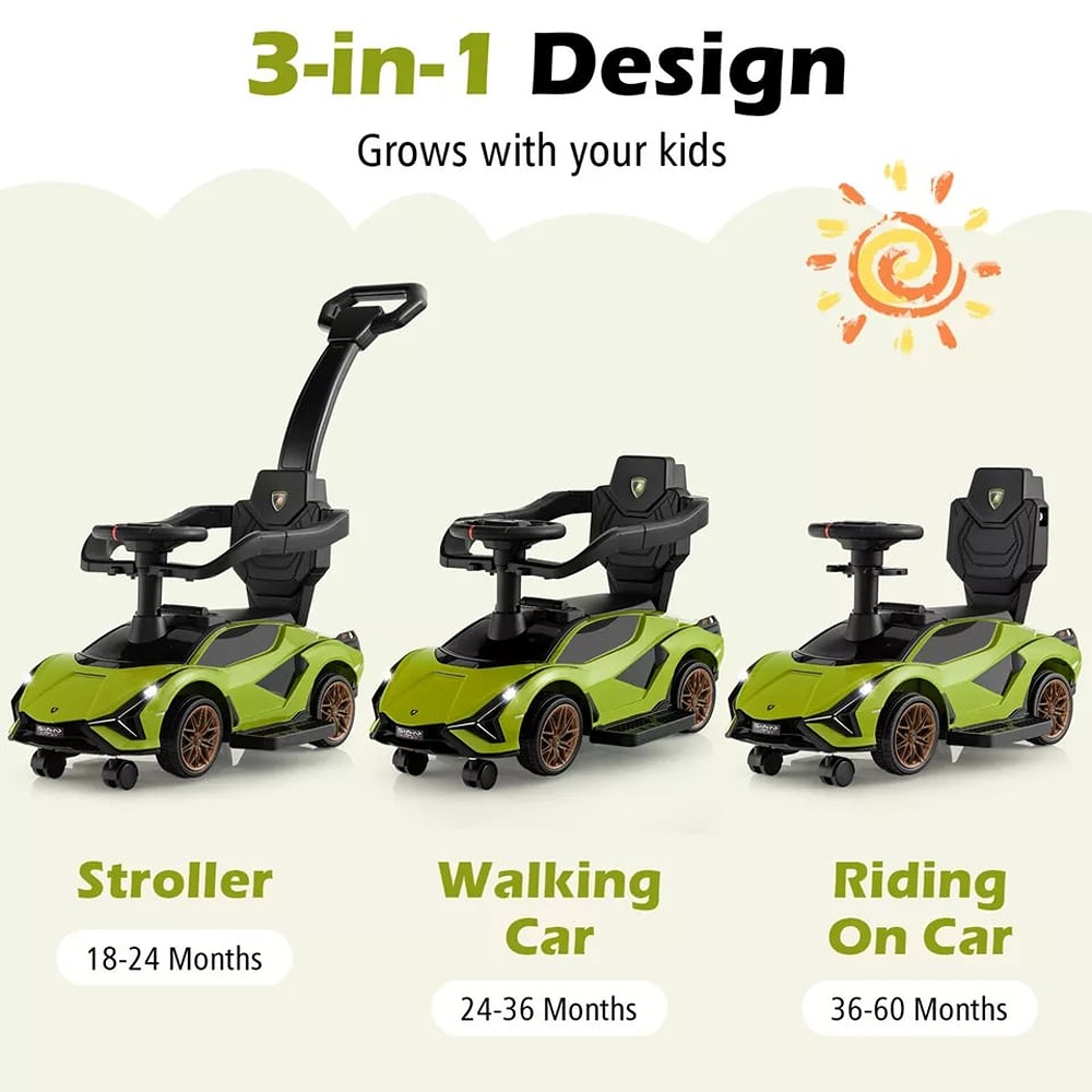 Lamborghini - 3-In-1 Ride On Push Car - Green