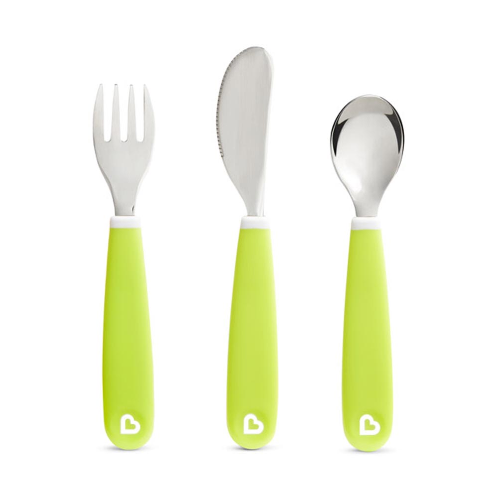 Munchkin Splash Toddler Fork, Knife & Spoon Set, Green 18m+