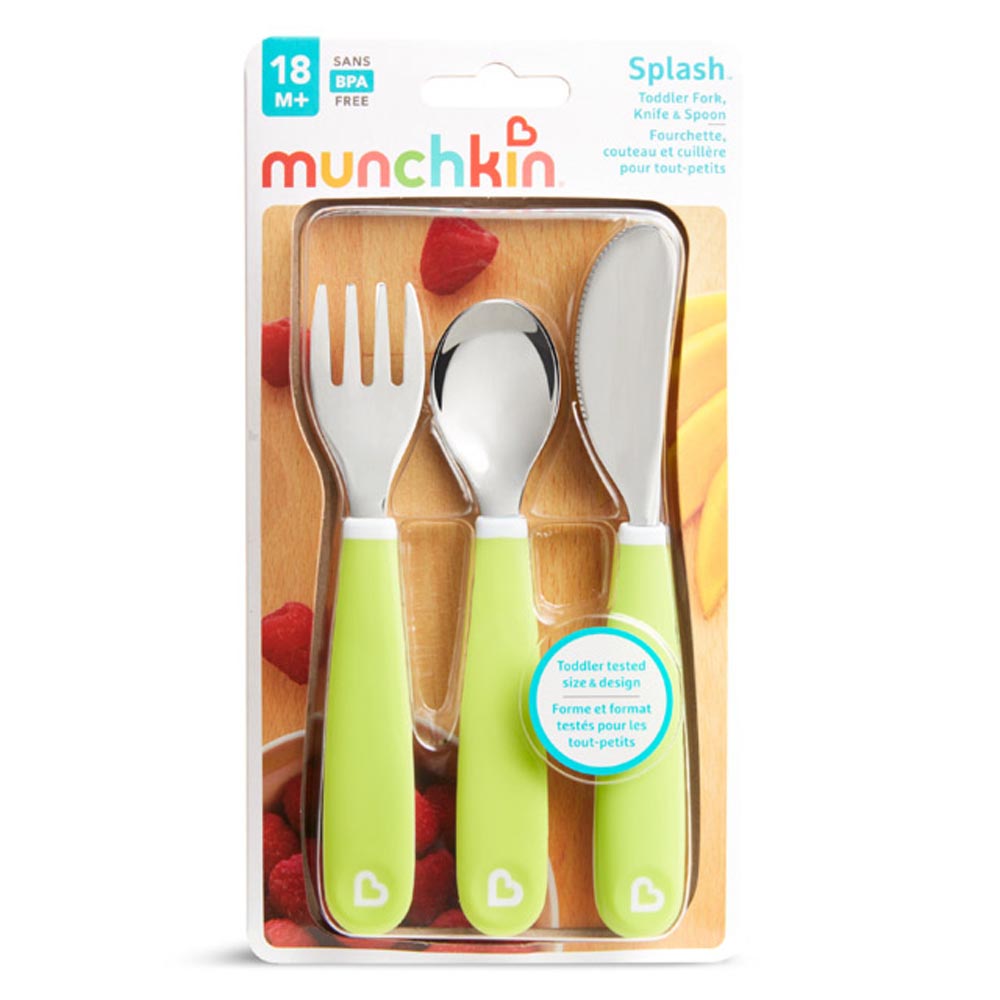 Munchkin Splash Toddler Fork, Knife & Spoon Set, Green 18m+