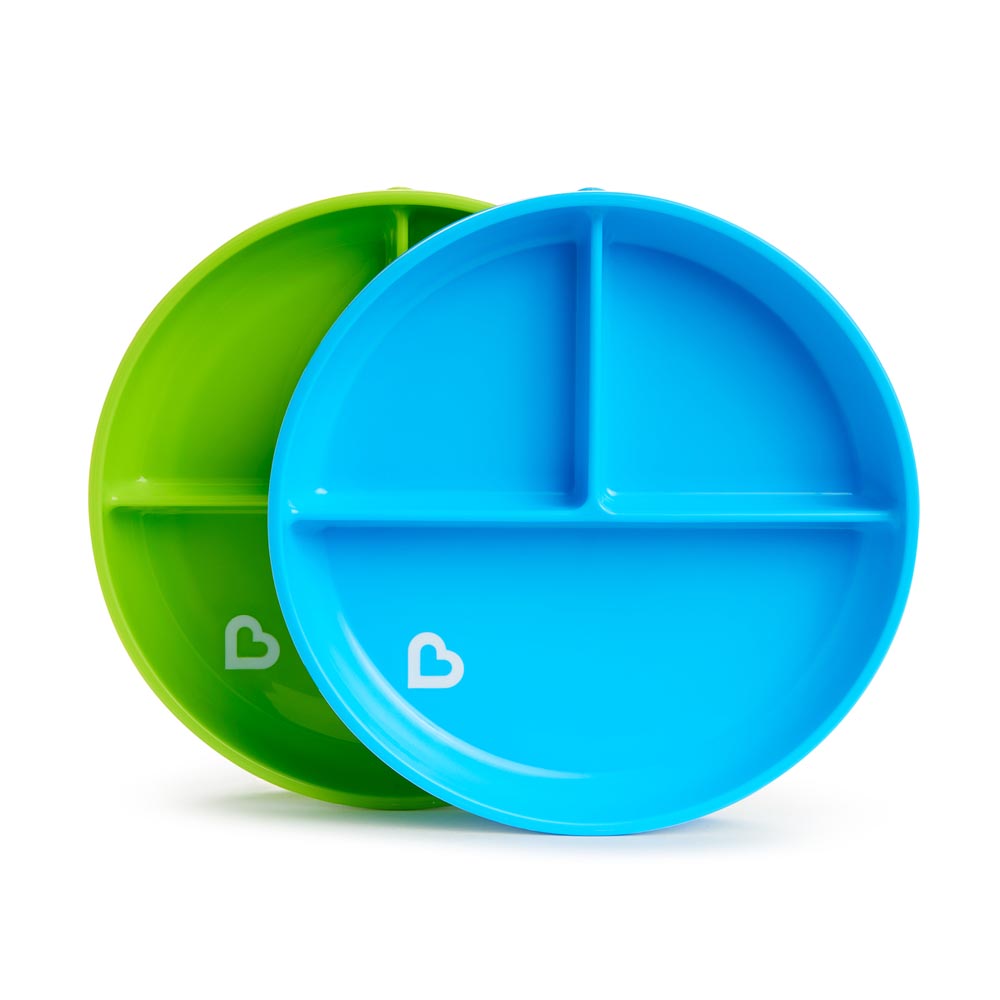 Munchkin Stay Put Divided Plates - Pack of 2 - Blue & Green