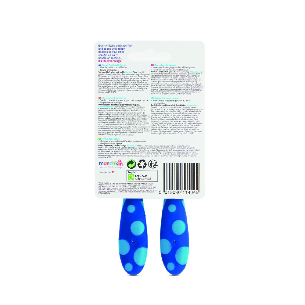 Munchkin Toddler Fork & Spoon 12m + - Blue - Pack of 2