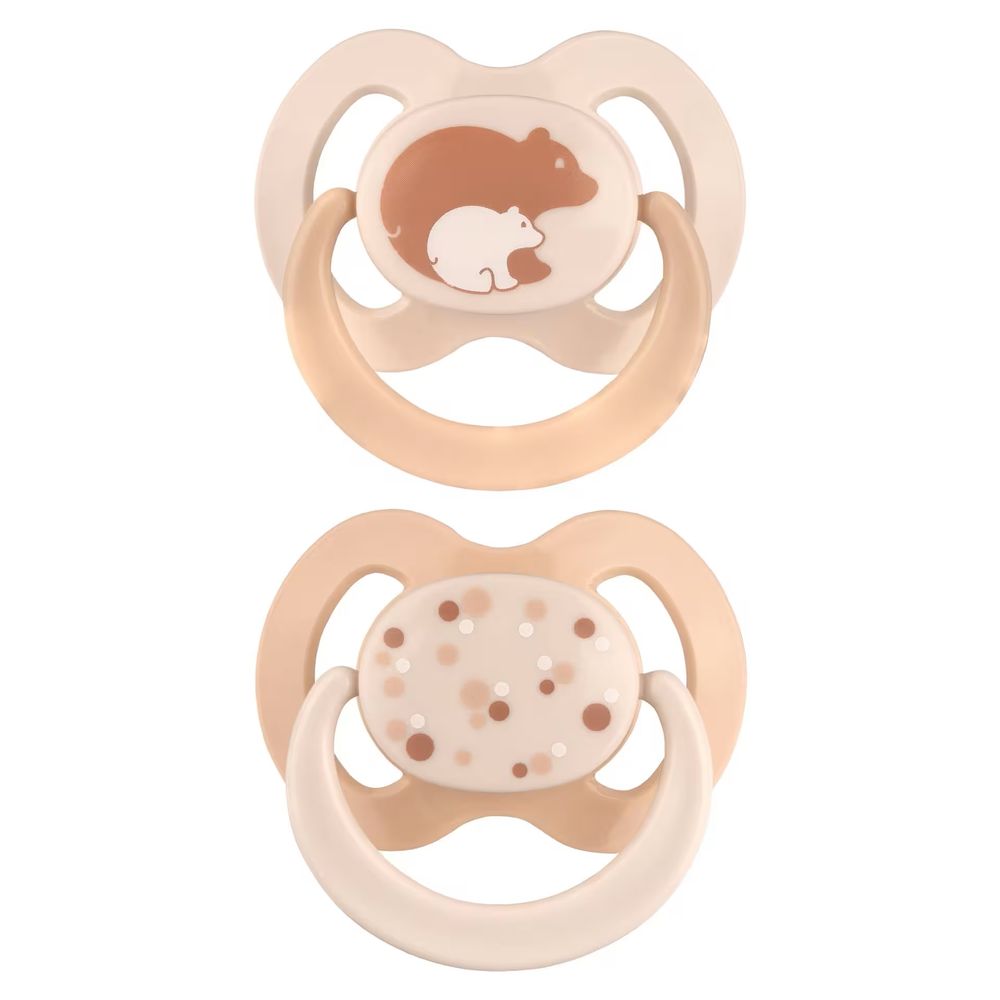 Babynova - Silicone Soother With Ring - Beige - 2 Pc Set