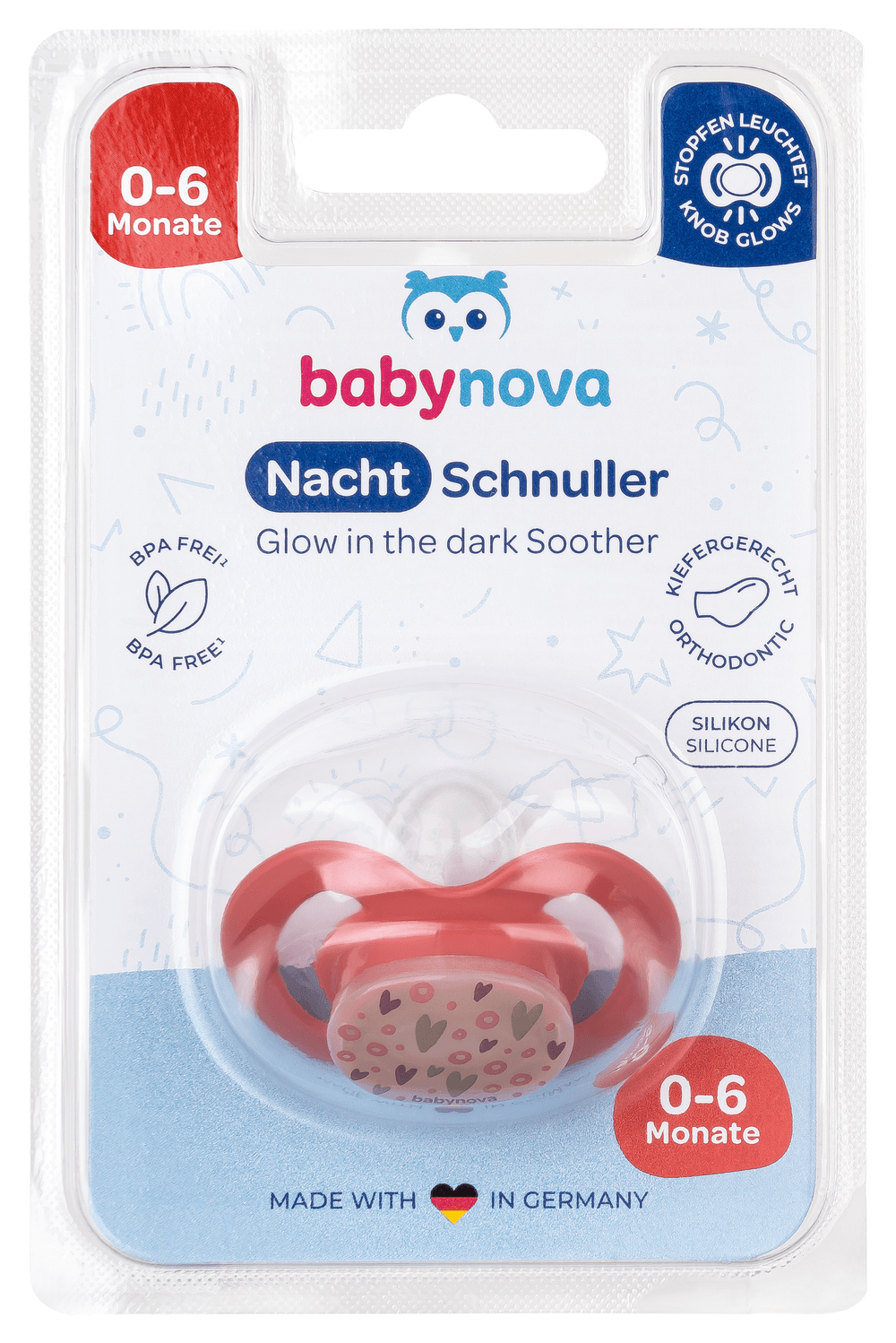 Babynova - Glow In The Dark Silicone Soother - Pink