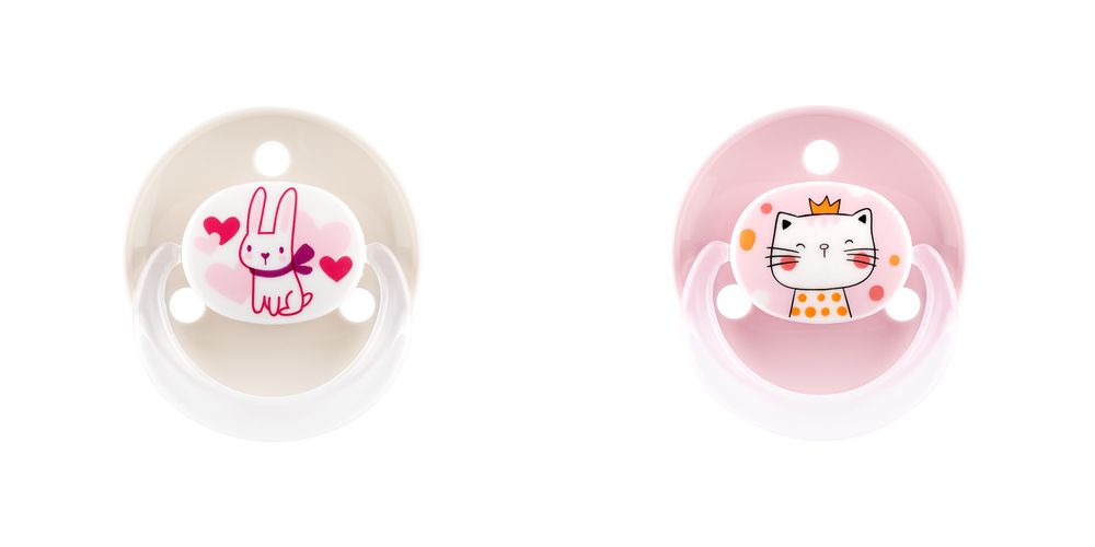 Babynova - Cute Round Silicone Soother With Ring - Multicolor - 2 Pc Set